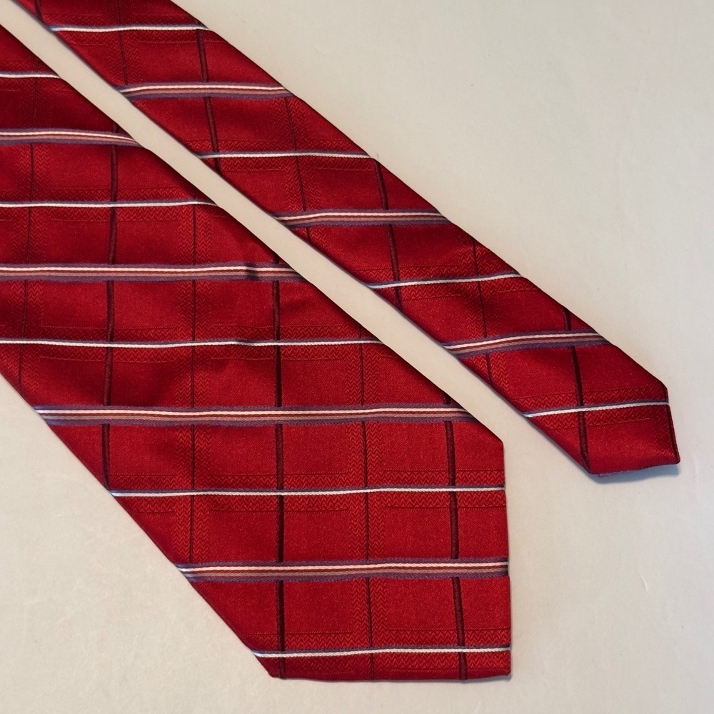 Jones New York Tie Red Plaid Striped Silk Y2K 56x3.5 Classic Formal Business